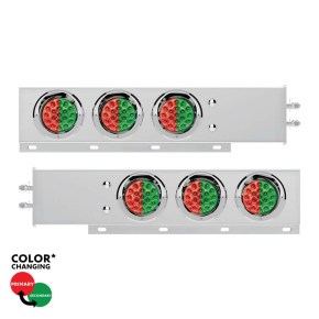 Spring Loaded Light Bar with 6 Double Fury Red and Green LED Lights and Visors with 2 Inch Bolt Pattern in Stainless Steel
