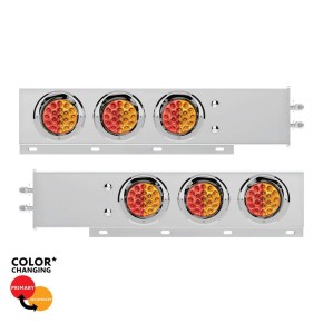 Spring Loaded Light Bar with 6 Double Fury Red and Amber LED Lights and Visors with 2 Inch Bolt Pattern in Stainless Steel
