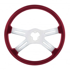 18 Inch Vibrant Color 4 Spoke Chrome Steering Wheel - Candy Red