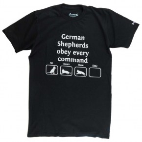 Original Art on Shirts German Shepherds obey every command. Every? A GSD skills t-shirt in Black